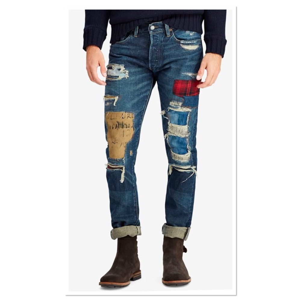 Men's Distressed Blue Jeans